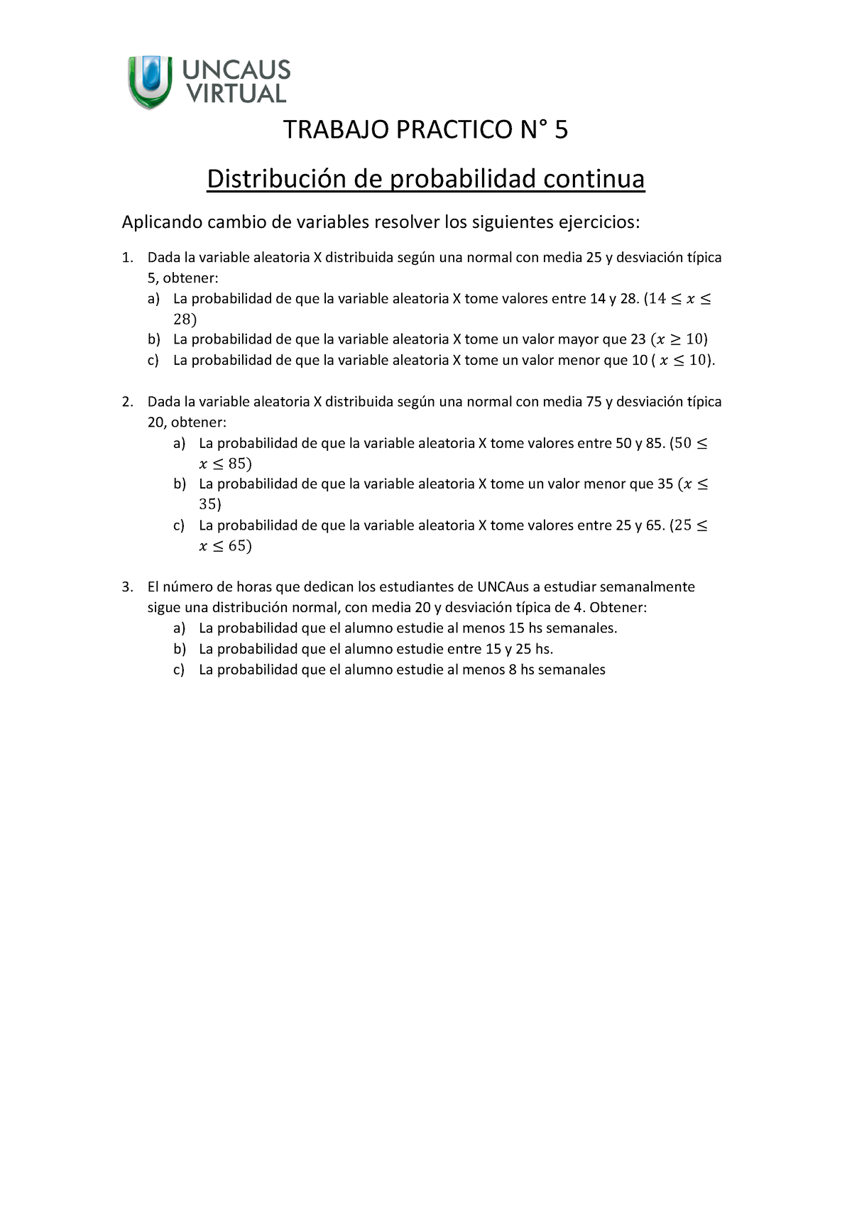 TP N5 Distribucion De Probababilades Continuas - TRABAJO PRACTICO N° 5 ...