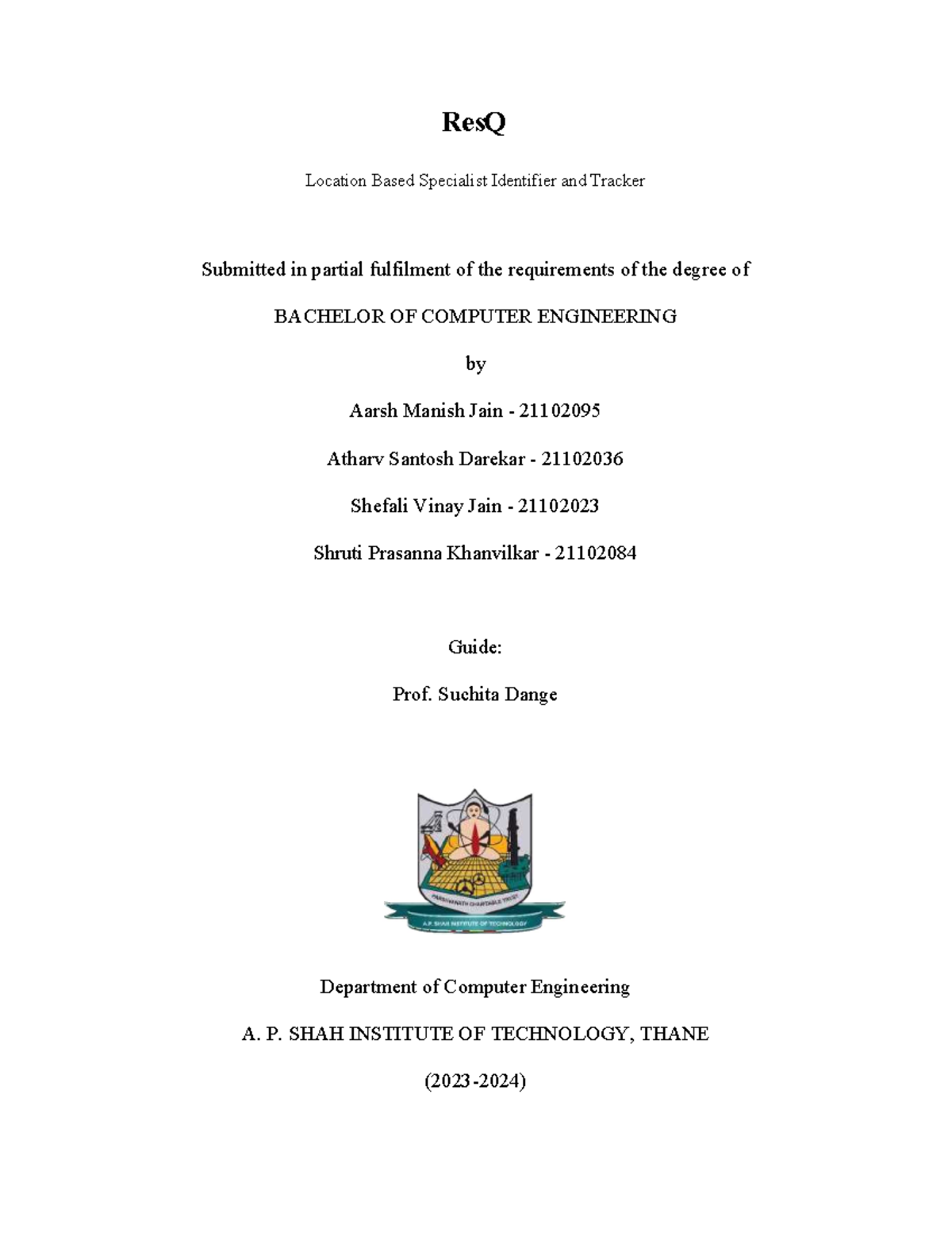 Res Q Report - ResQ Location Based Specialist Identifier and Tracker ...
