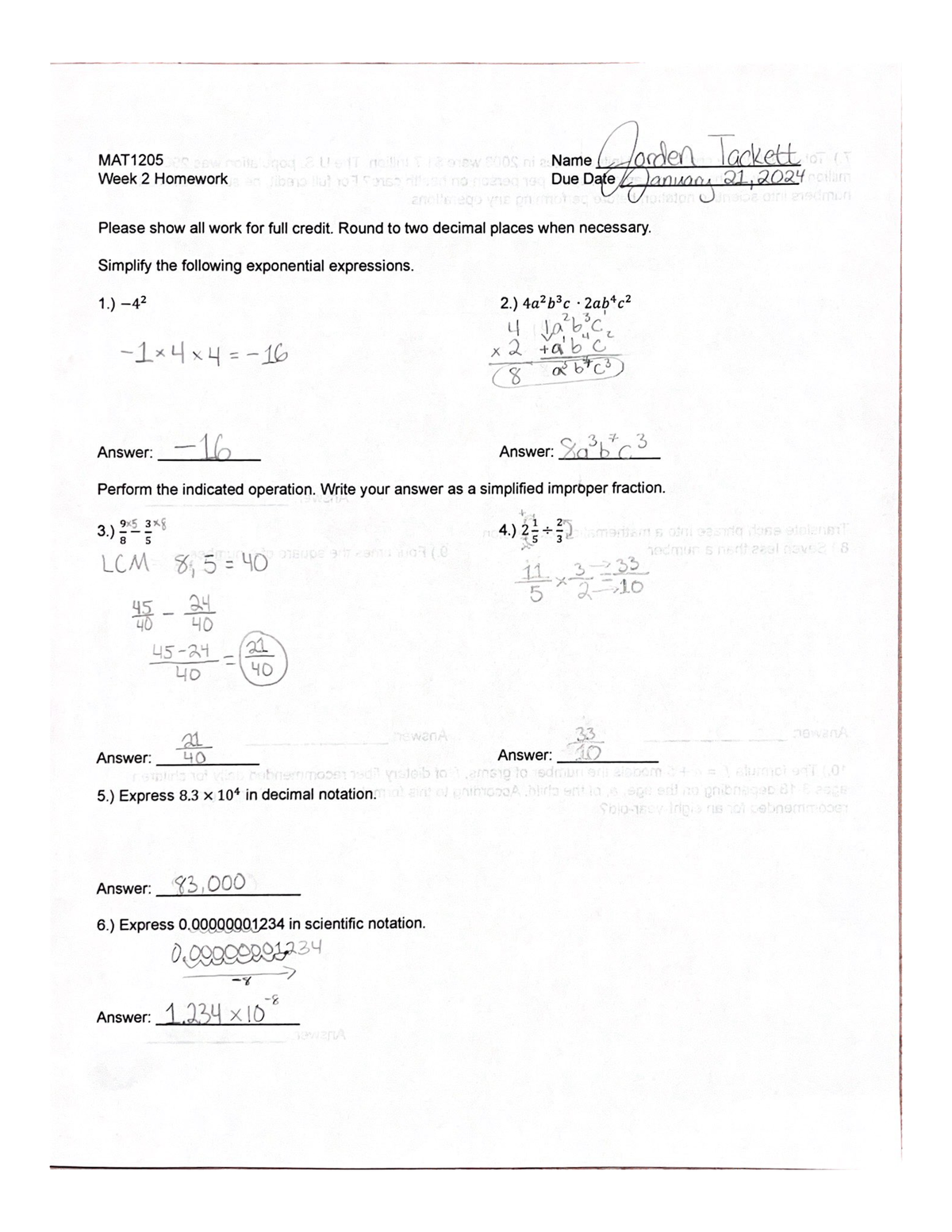 weekly math homework q2 2 answer key