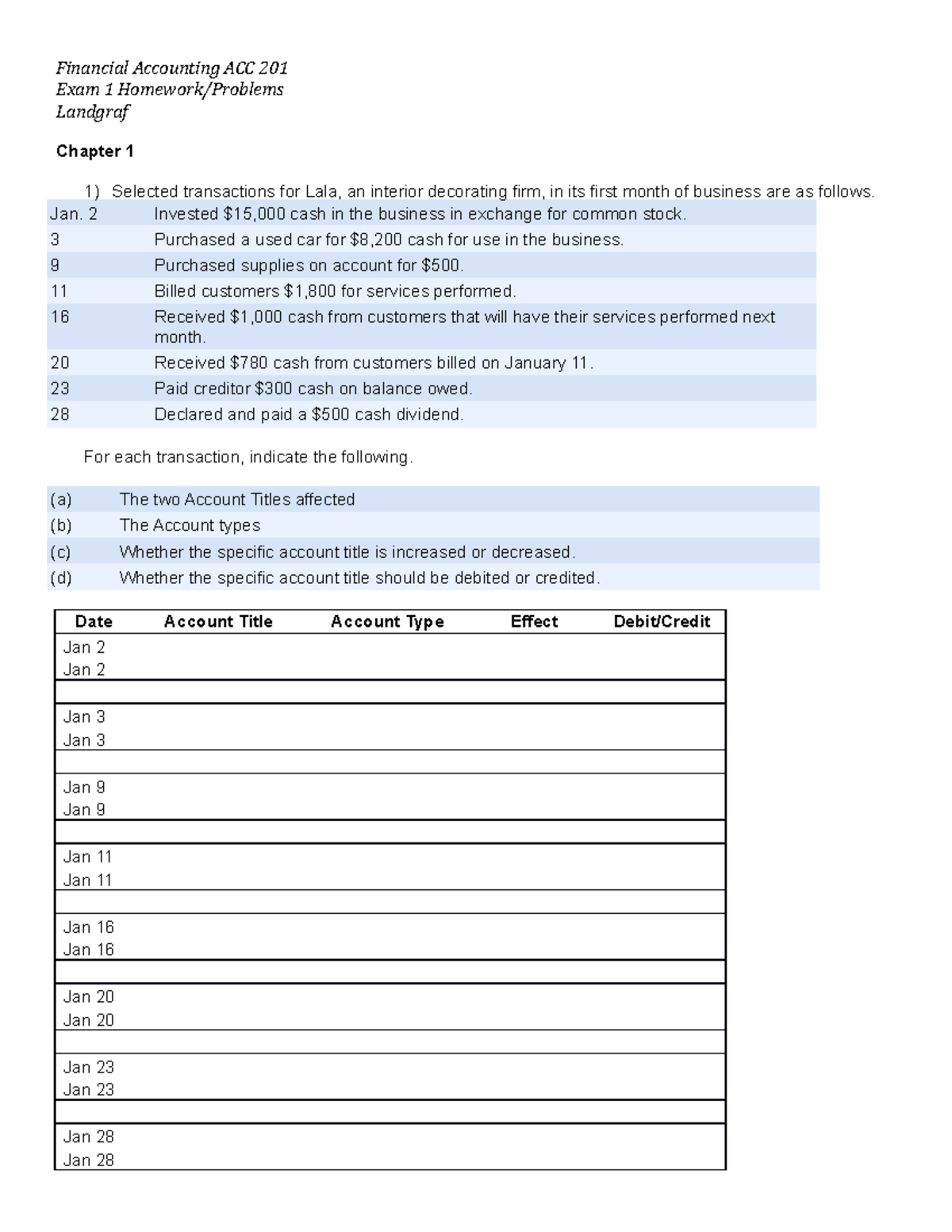 accounting 201 chapter 5 homework answers