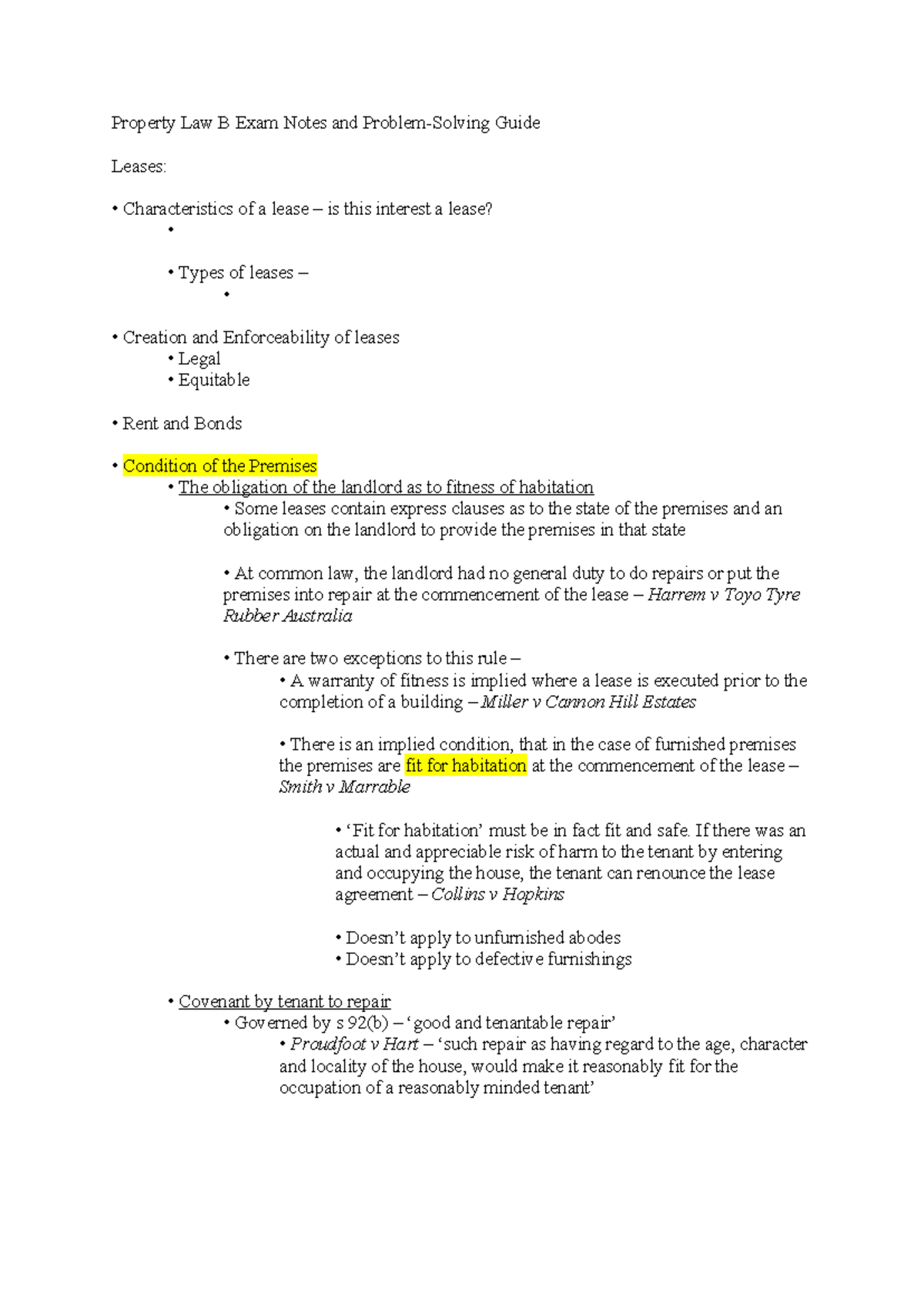 Property Law B Exam Notes and Problem - If there was an actual and ...