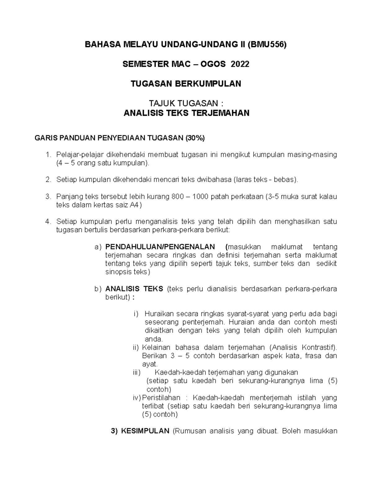 BMU556 Garis Panduan Tugasan Kumpulan MAC2022 - BAHASA MELAYU UNDANG ...