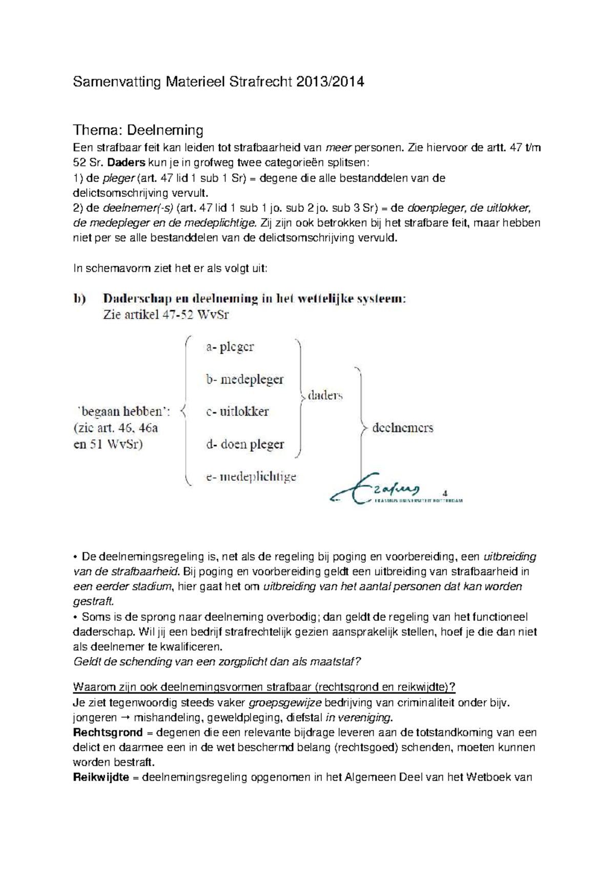 Samenvatting Studieboek Materieel Strafrecht Kelk - Deelneming ...