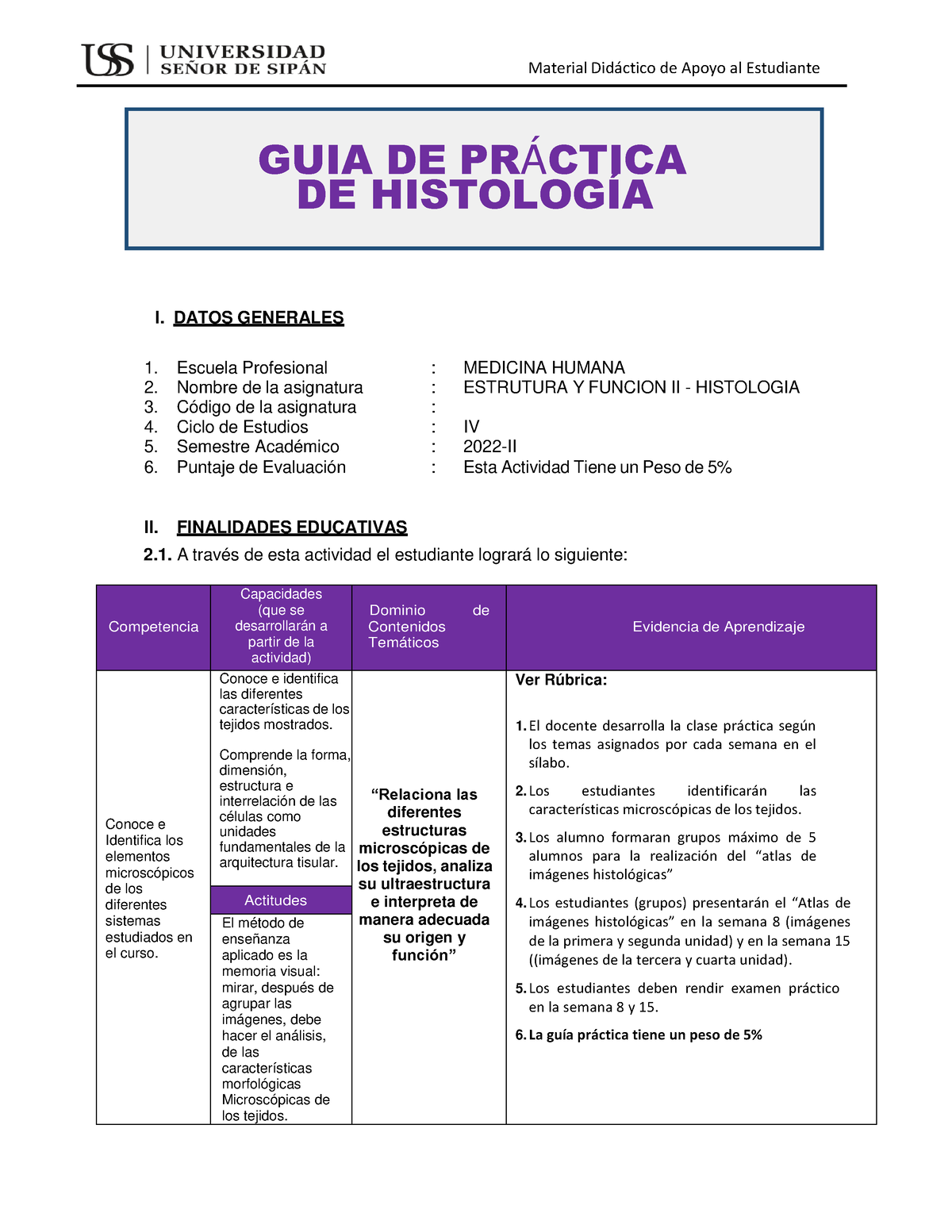 GUÍA DE Practica Histologica 2022-II - GUIA DE PRÁCTICA DE HISTOLOGÕA I ...