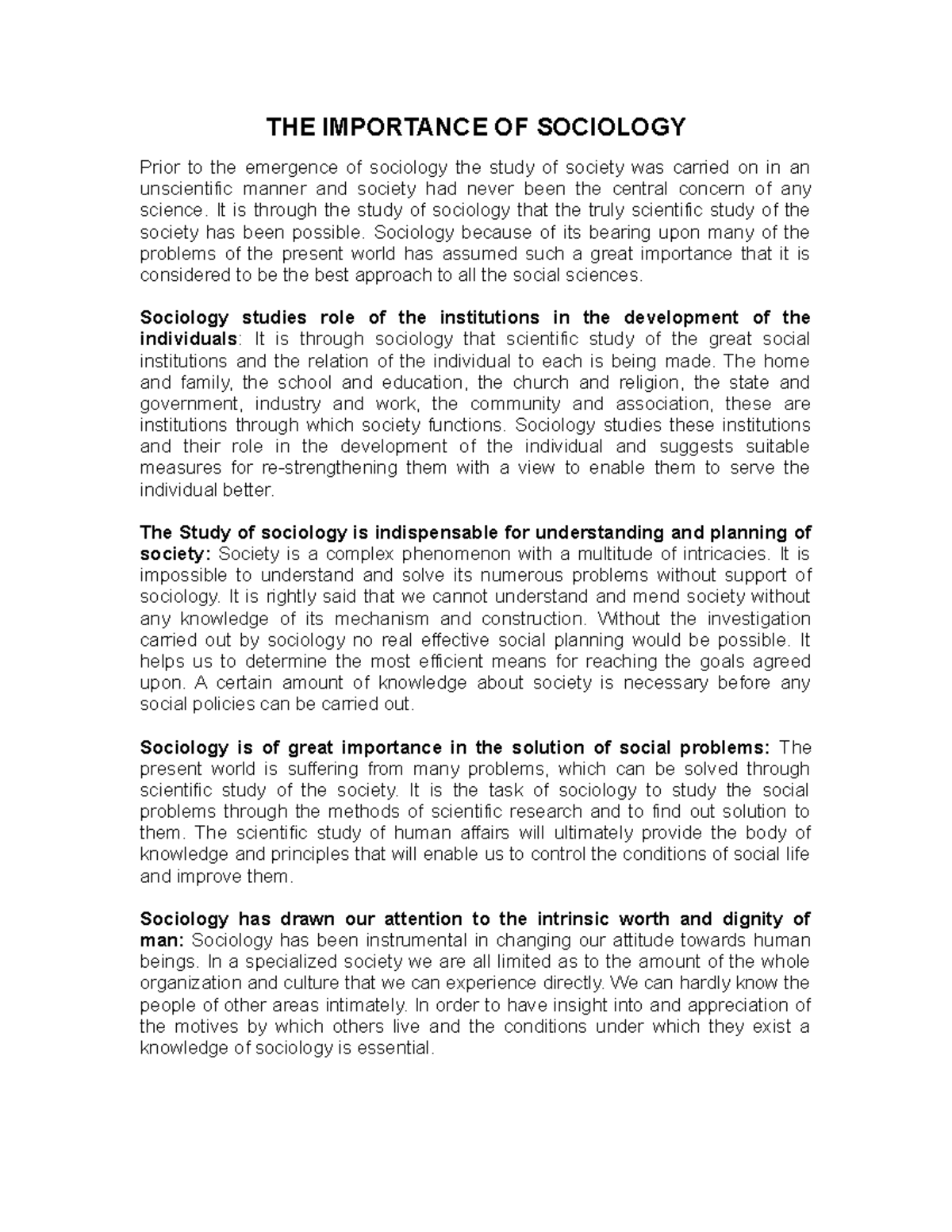 the role of sociology in understanding modern society essay