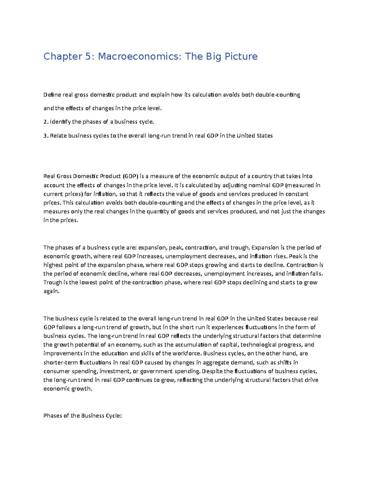 Maacro 5 - Chapter 5: Macroeconomics: The Big Picture Define real gross ...