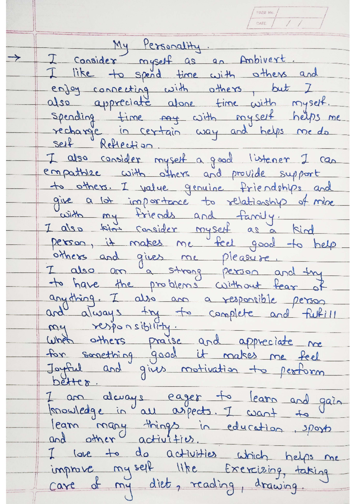 My personality short note - PAGE No DATE 11 My Personality I Consider ...