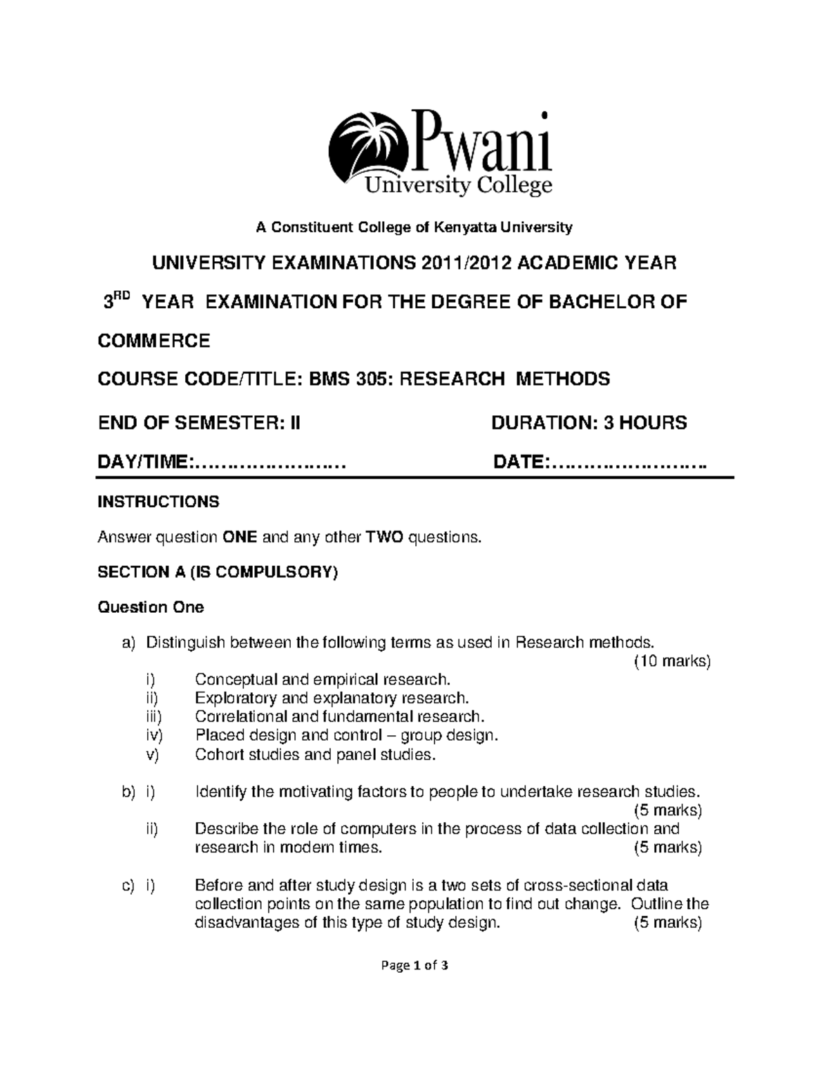 BMS 305 - Research Methods - research methodolog - Studocu