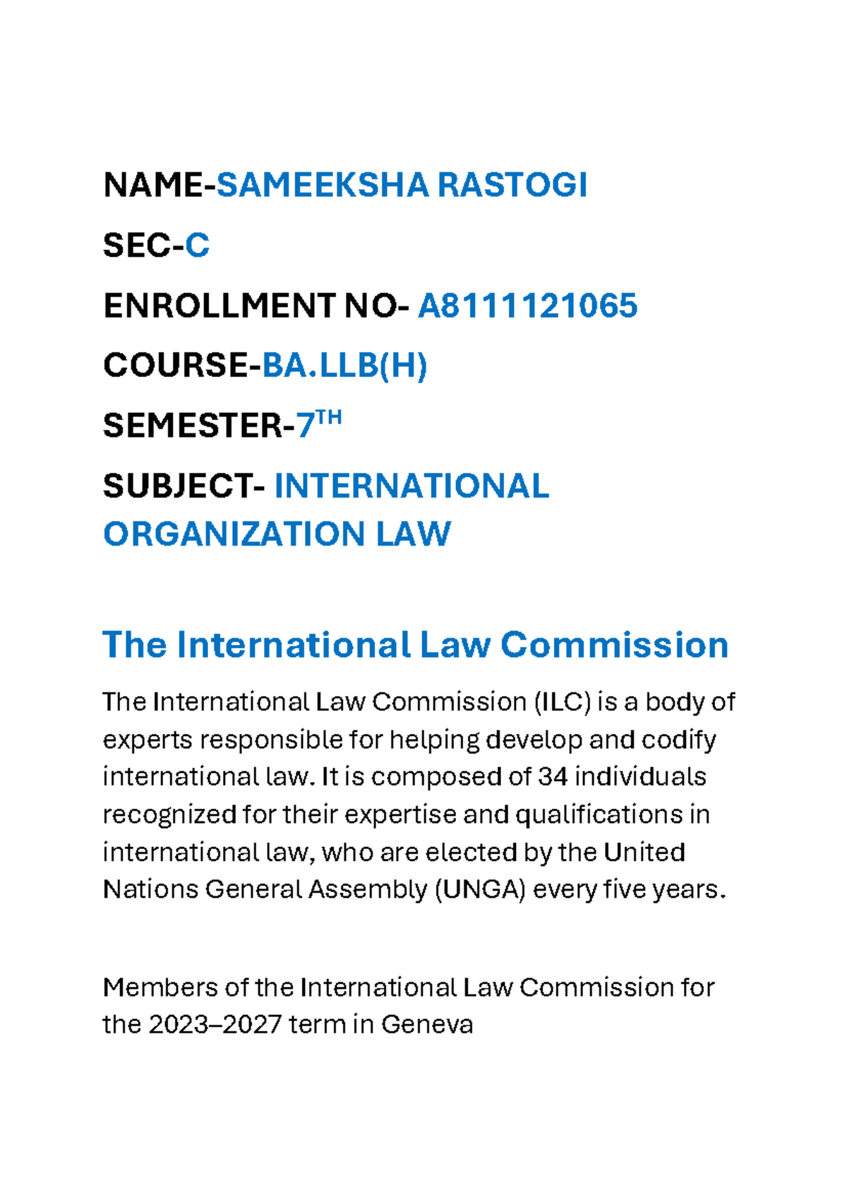 Assigment - International Organization - NAME-SAMEEKSHA RASTOGI SEC-C ...
