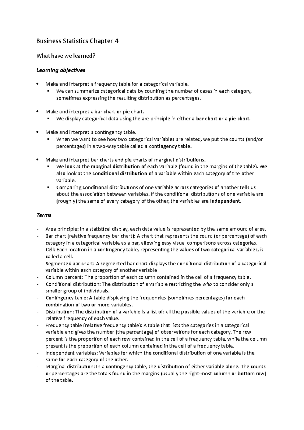 Business Statistics Chapter 4 - We Can Summarize Categorical Data By ...