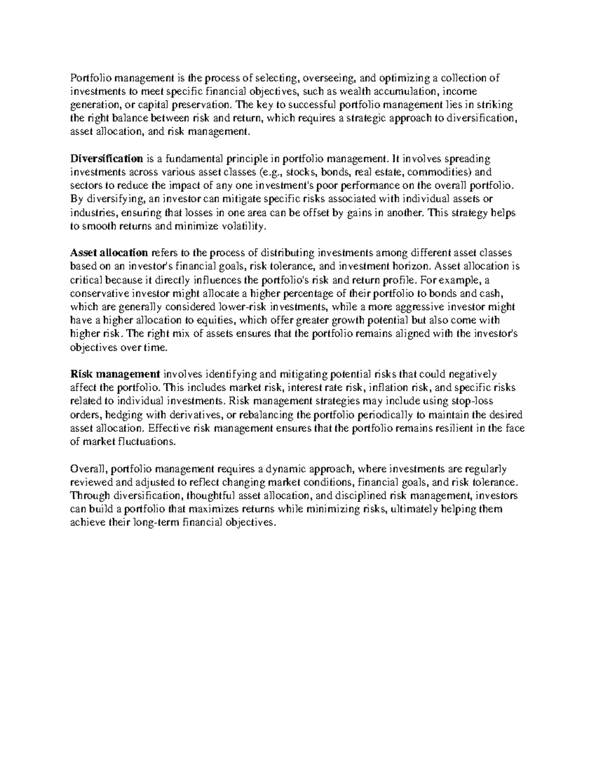 Diversification is a fundamental principle in portfolio management ...