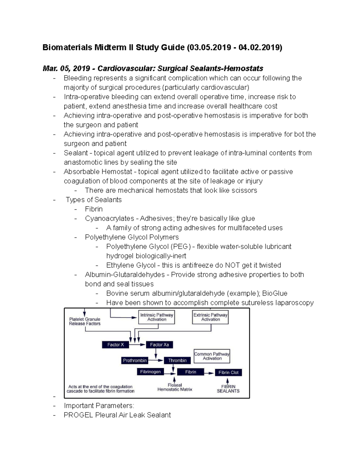 Biomaterials Midterm II Study Guide 05 04.02) Mar. 05, 2019