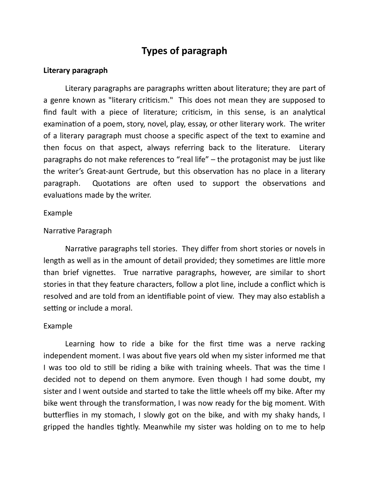 Project in Engl-WPS Office - Types of paragraph Literary paragraph ...