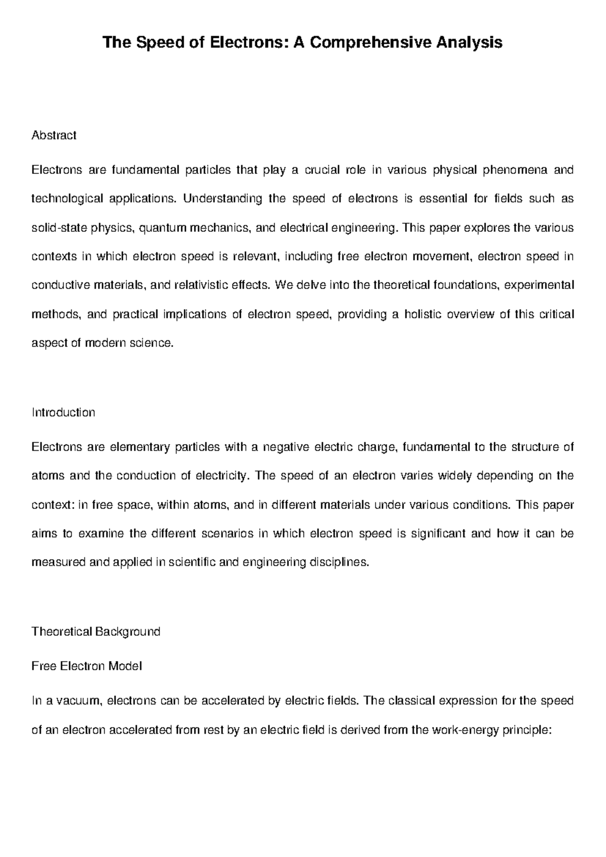 Speed of electron research paper - The Speed of Electrons: A ...