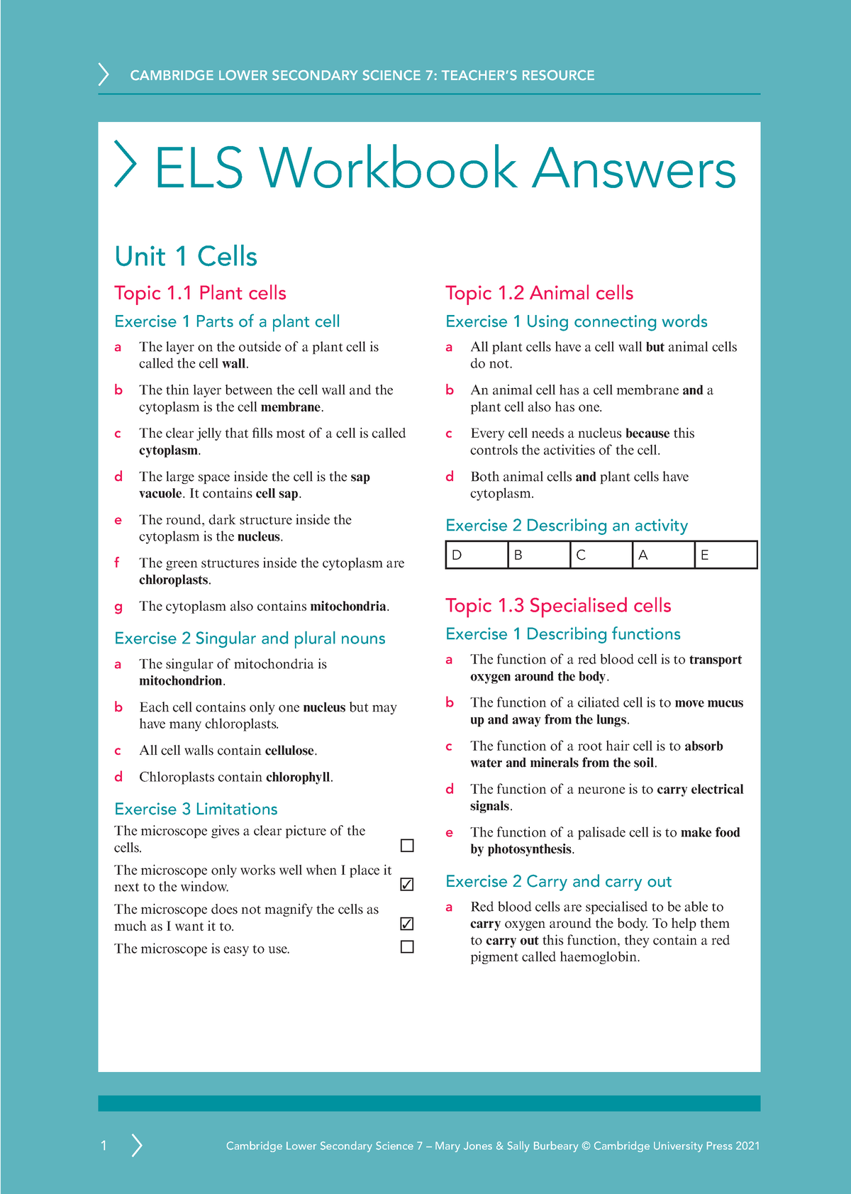 Cambridge Lower Secondary Science 7 Workbook Answer ELS Workbook 