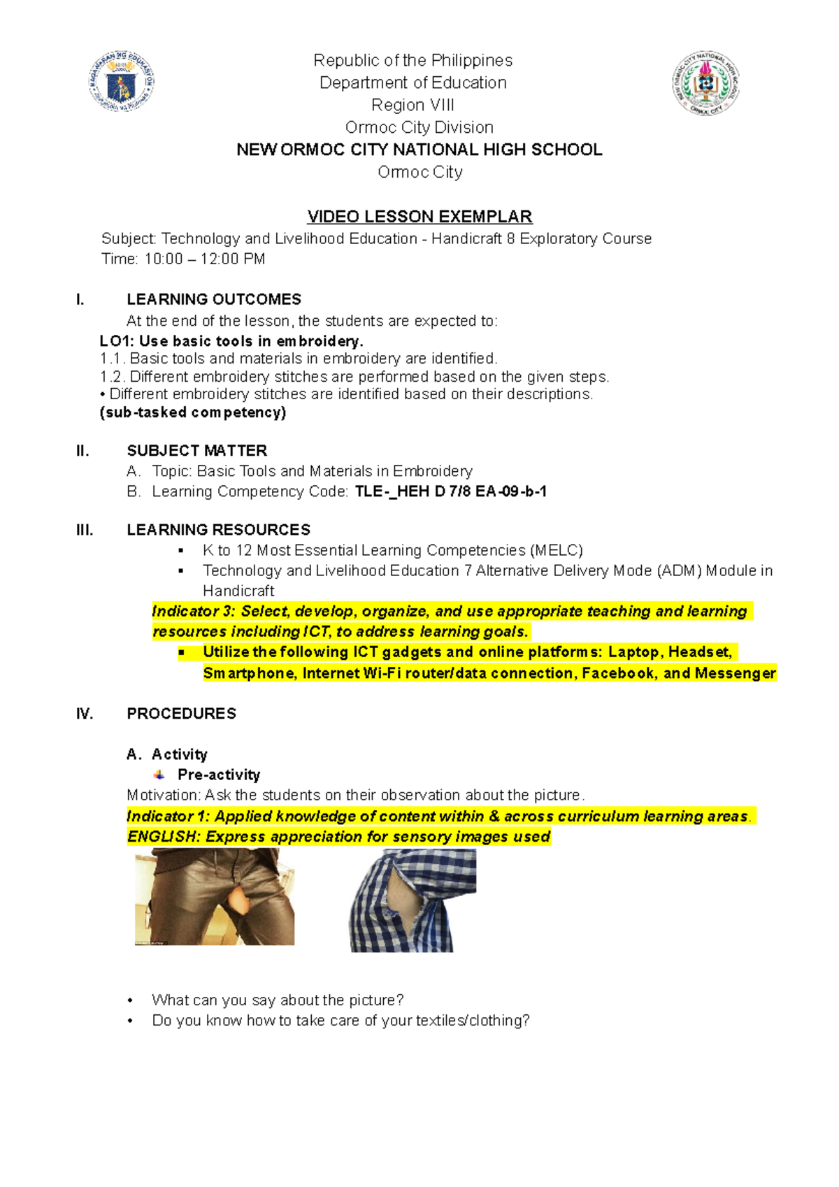 Video Lesson Exemplar Hil Republic Of The Philippines Department Of Education Region Viii 8791