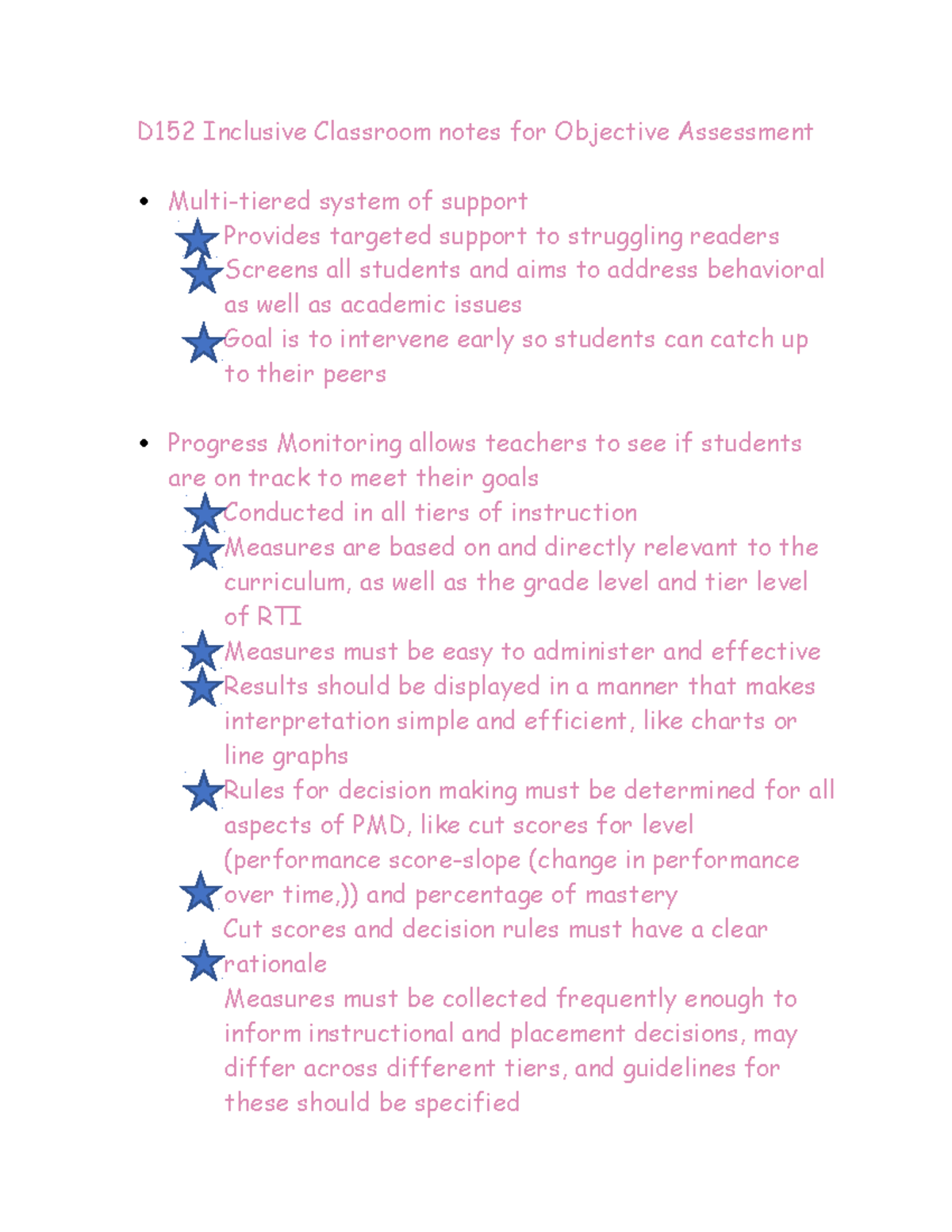 D152 Inclusive Classroom notes for Objective Assessment - Studocu
