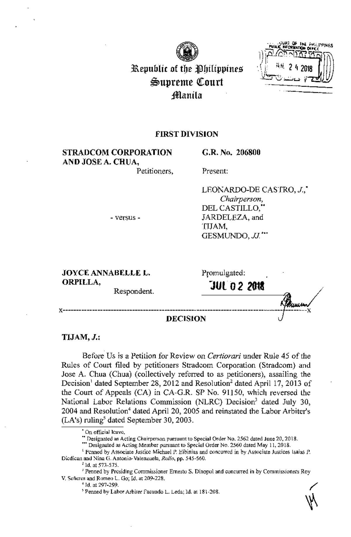 3. Stradcom Corporation vs. Orpilla, 869 SCRA 250, July 02, 2018 ...