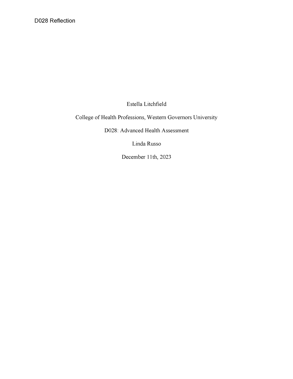 D028 Reflection - Completed AND passed - D028 Reflection Estella ...