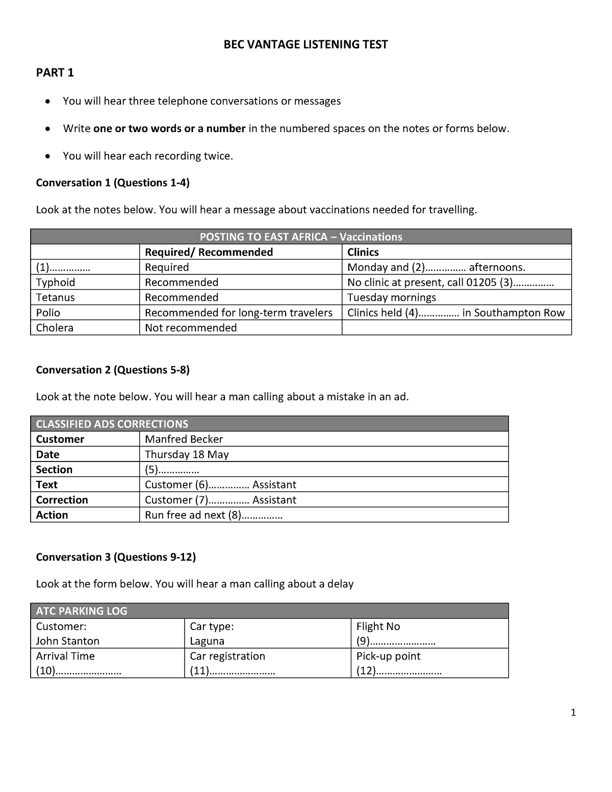 BEC Sample Listening Test (Term 2-K64-Ss) - 1 BEC VANTAGE LISTENING ...