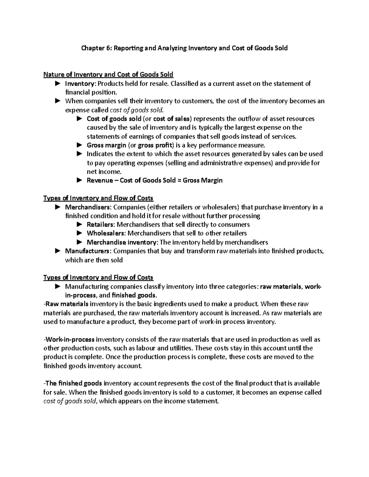 ACCT Chapter 6 Notes - Chapter 6: Reporting And Analyzing Inventory And ...