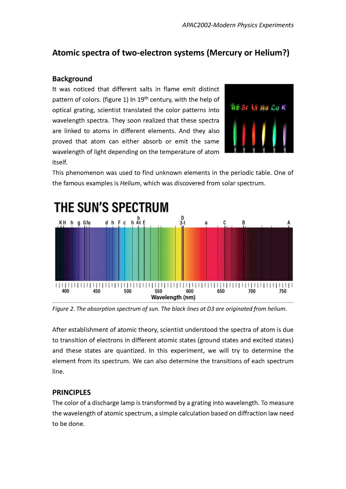 Atomic spectra - APAC - Atomic spectra of two-electron systems (Mercury or  Helium?) Background It - Studocu