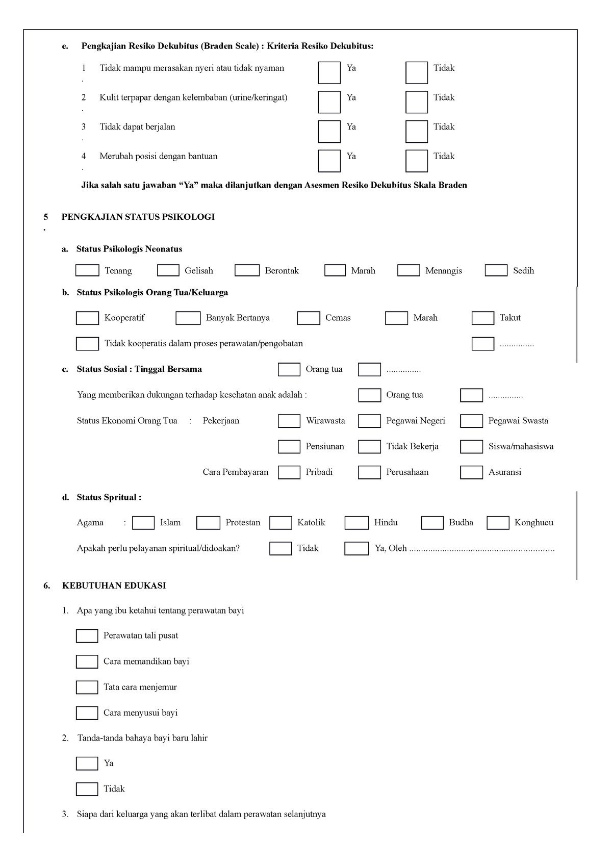 Format Pengkajian Keperawatan Neonatus 5 - E. Pengkajian Resiko ...