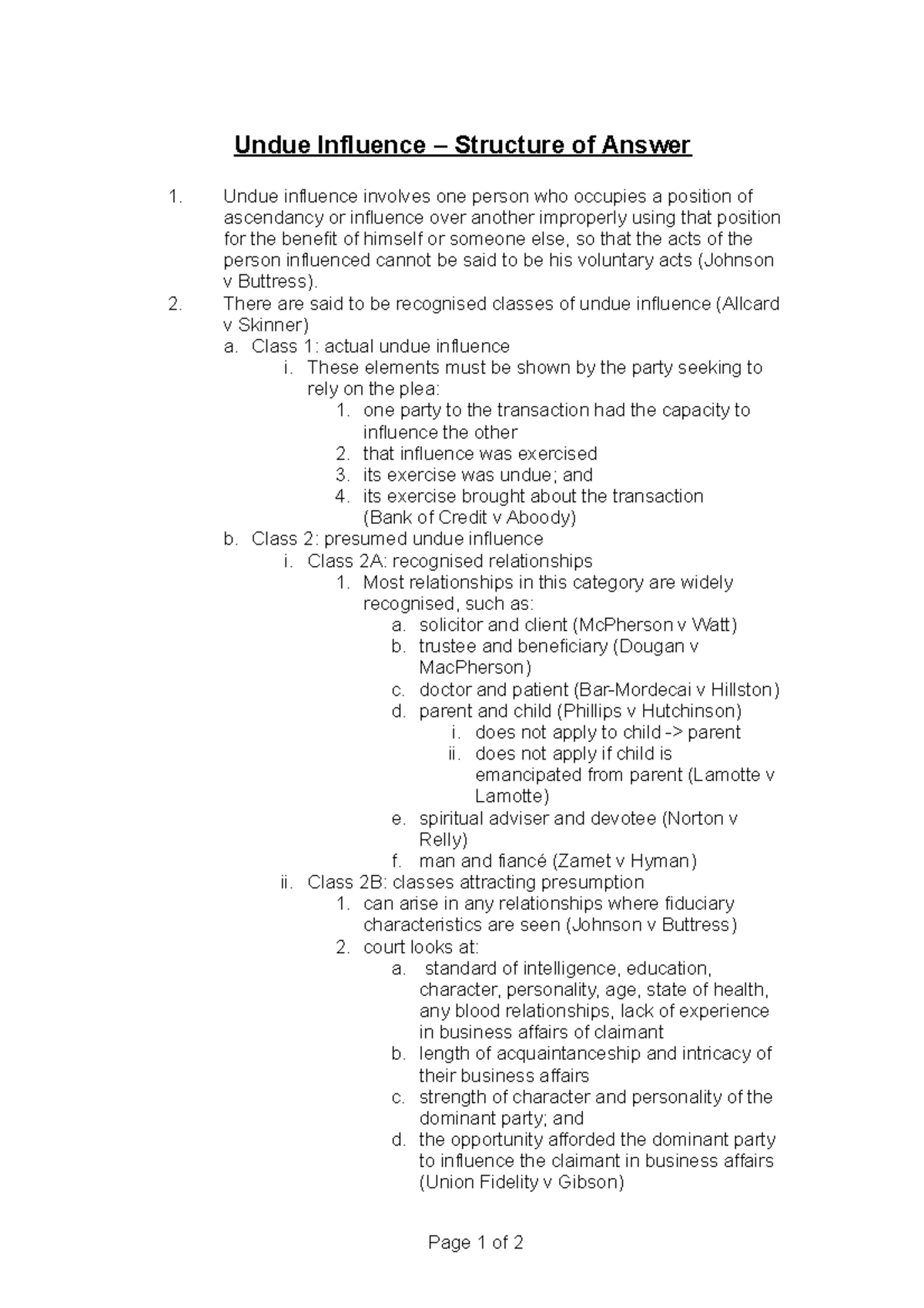 undue-influence-notes-undue-influence-structure-of-answer-undue