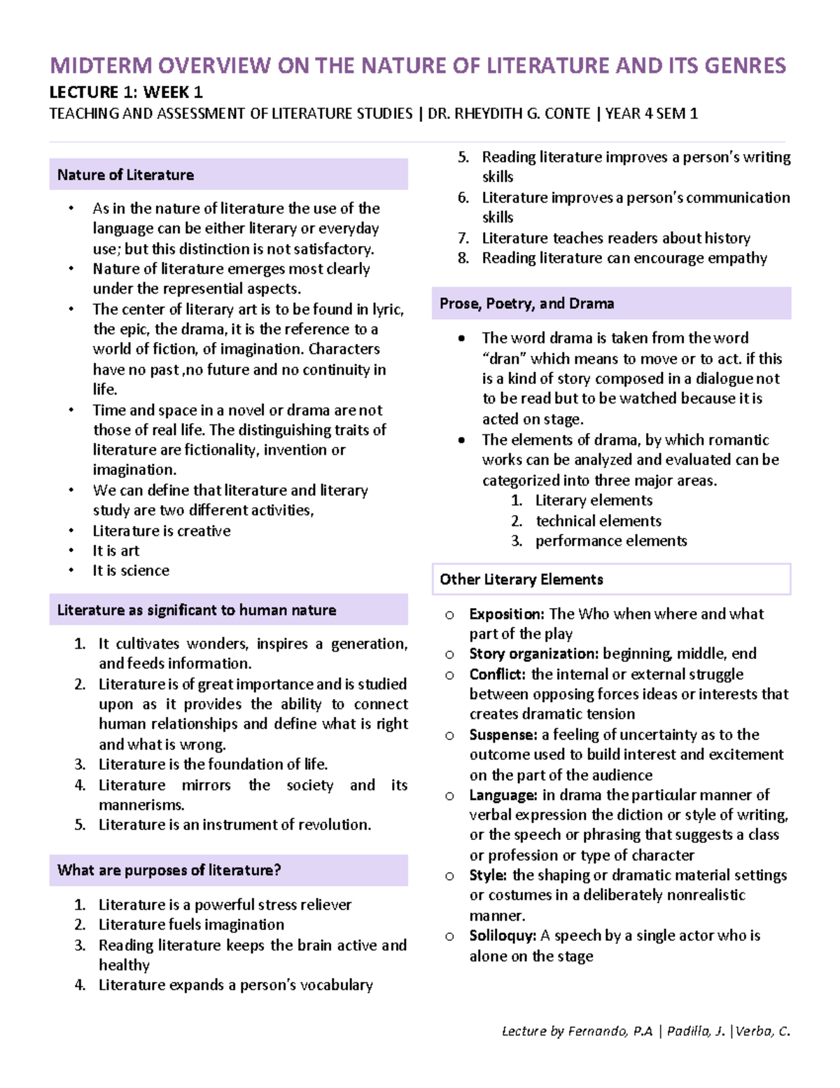 LITT 8 - Lecture - WEEK 1 - This file contains notes on Philippine ...