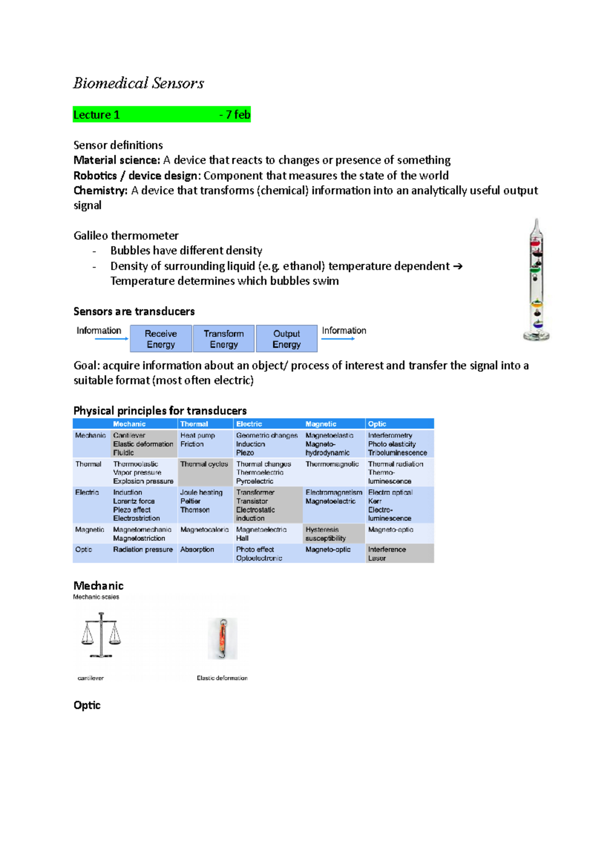 Lecture notes Biomedical Sensors Biomedical Sensors Lecture 1 7 feb