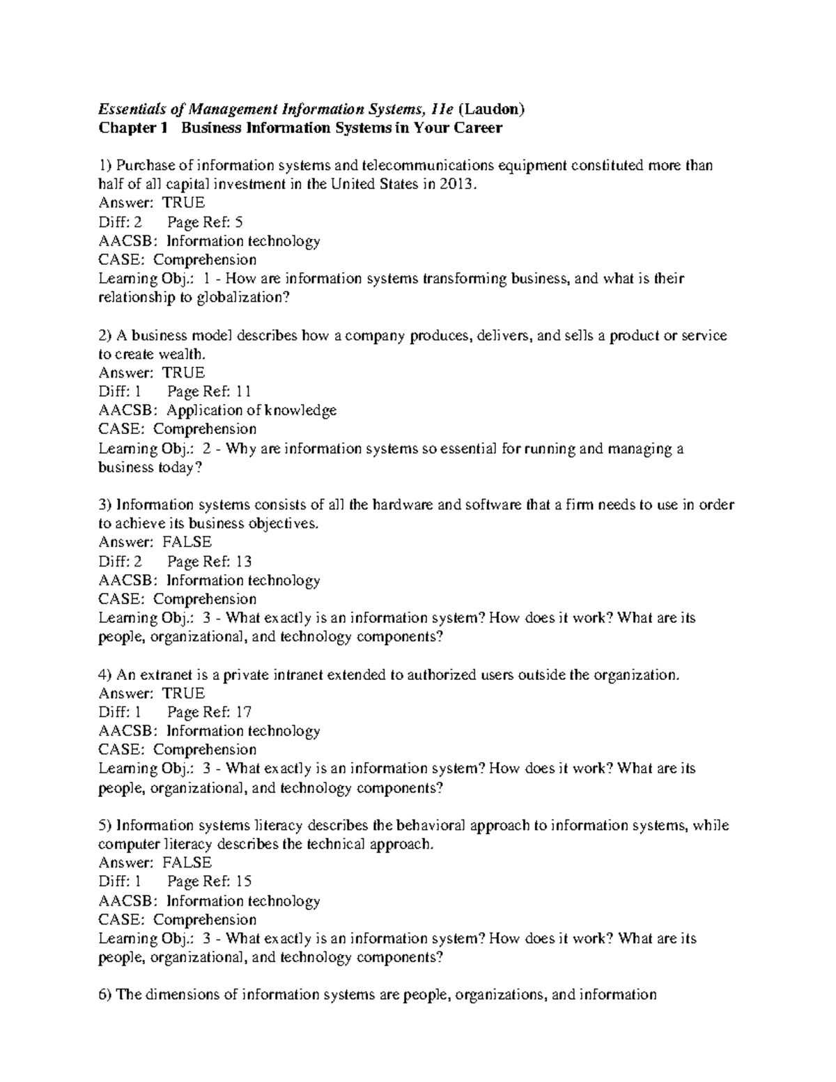 Essentials Of MIS 11e Chapter 1 Test Bank - Essentials Of Management ...