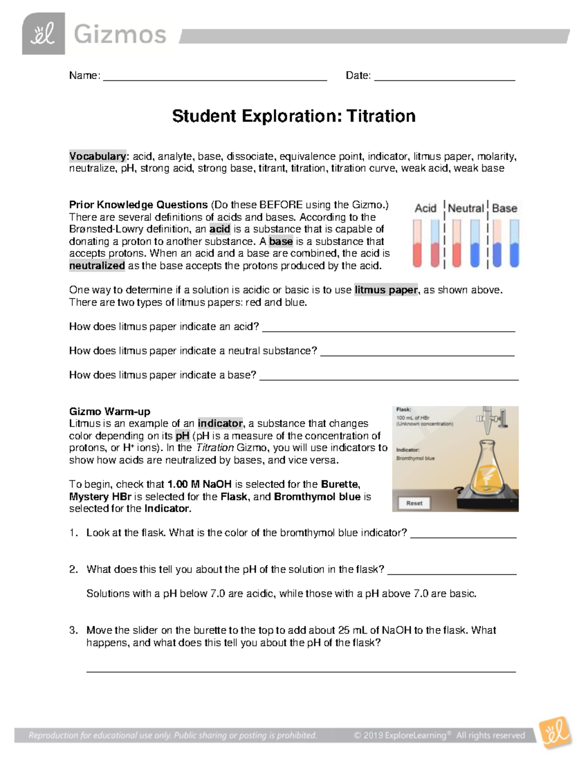 6Titration Gizmo Worksheet Do not complete Activity C Name Studocu