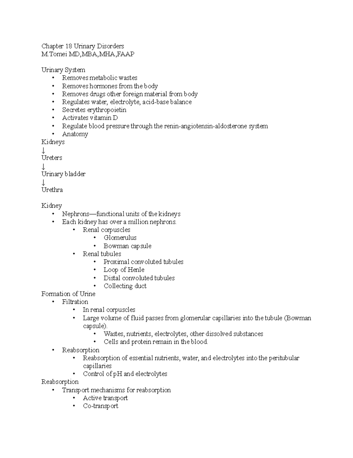 Chapter 18 Urinary Disorders - Chapter 18 Urinary Disorders M MD,MBA ...