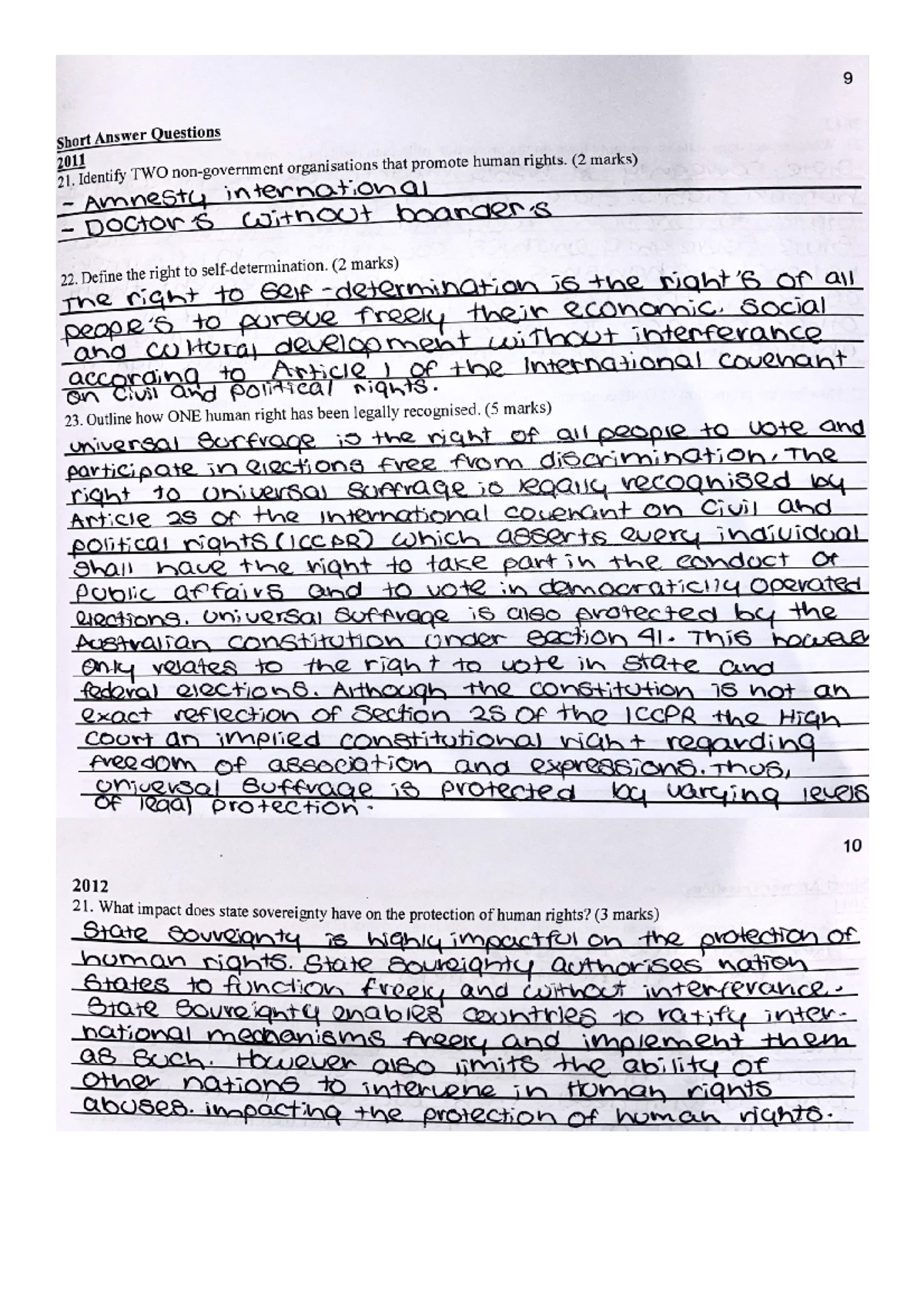 HSC Human Rights Practice Questions PART 2 - Studocu