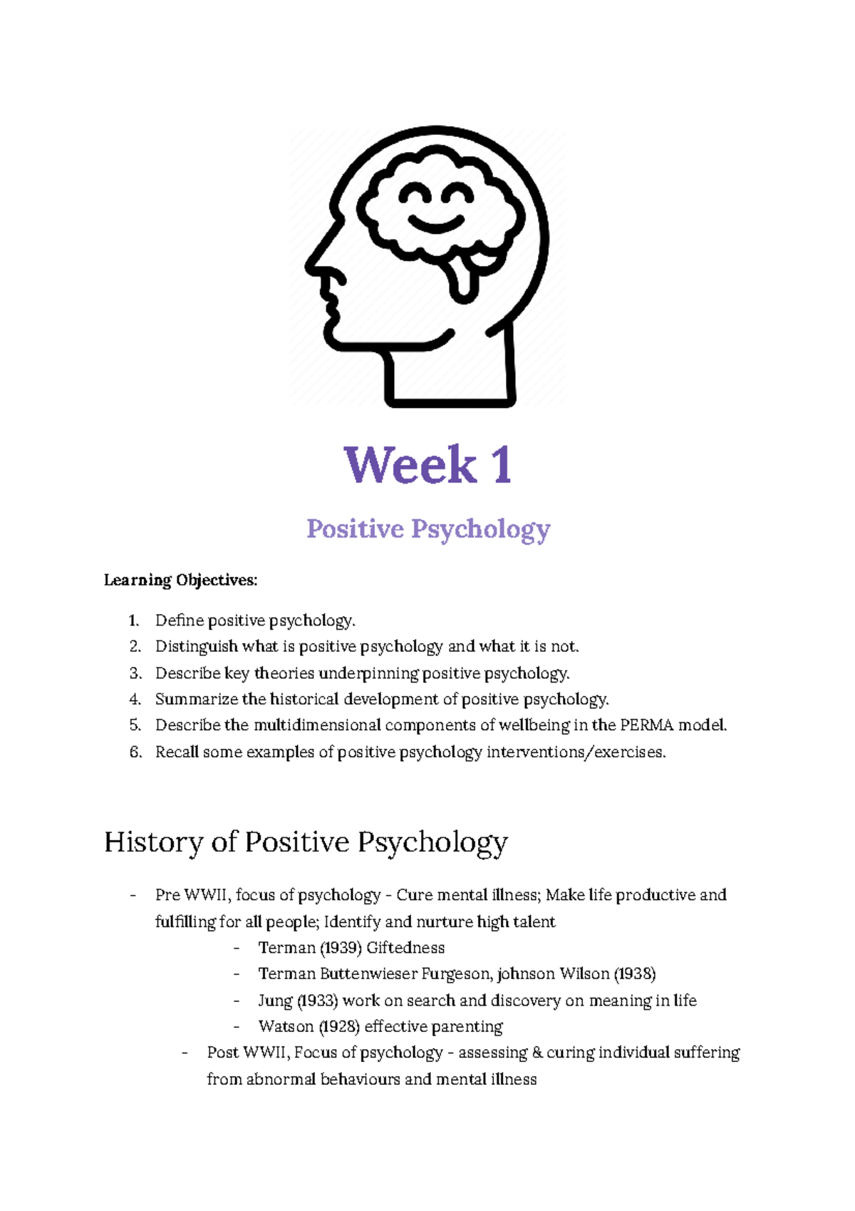 PSY3250 Week 1 - Lecture notes week 1 - Week 1 Positive Psychology ...