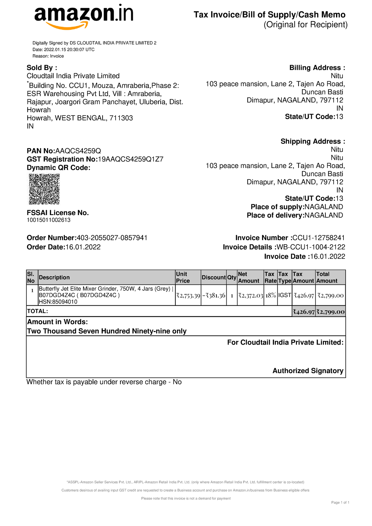 Invoice About Amazon Tax Invoice Bill Of Supply Cash Memo Original 