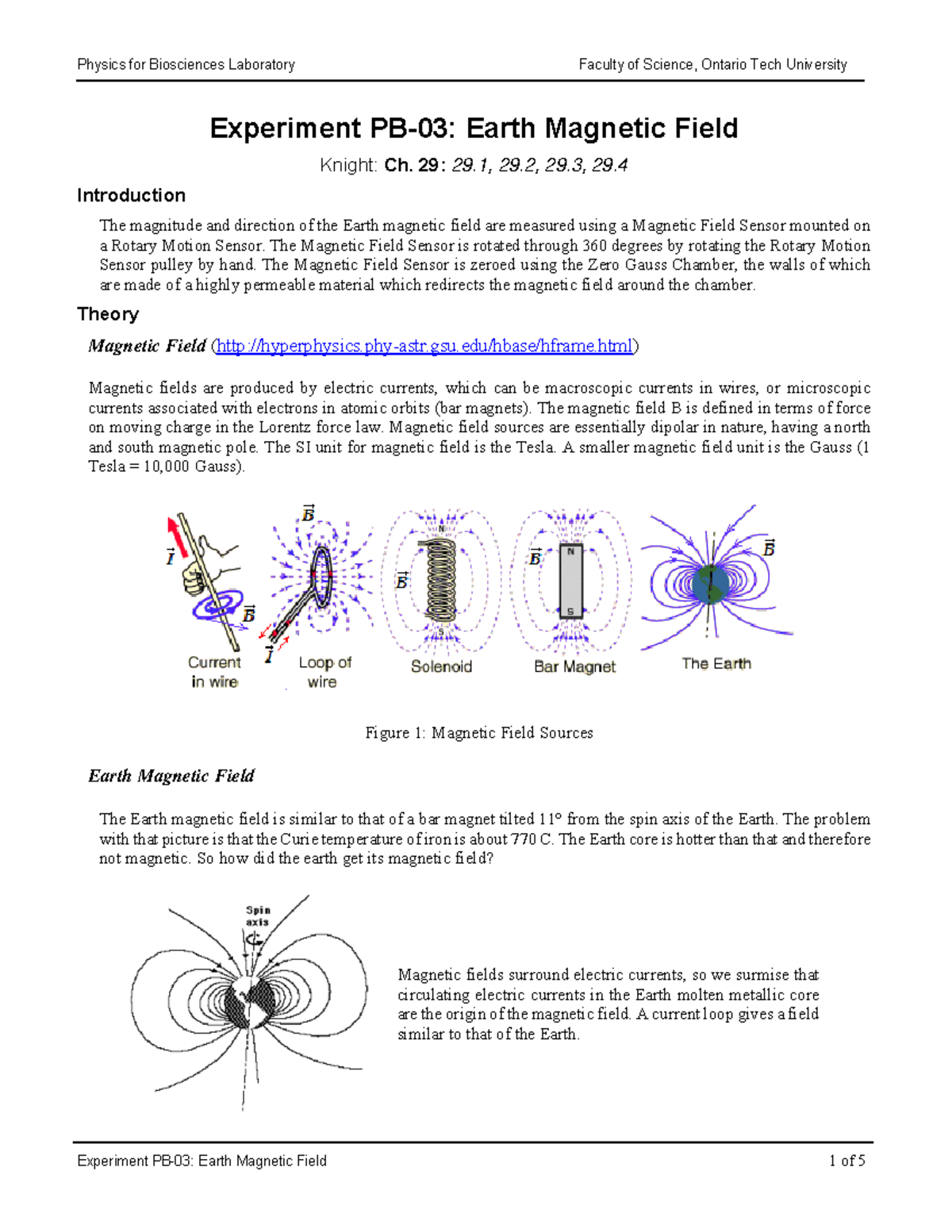 Earth Field lab manual for lab 3 Experiment PB03 Earth