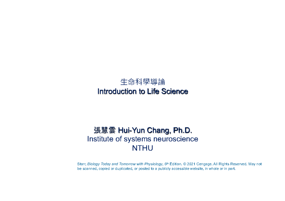 Lecture 5 - Starr, Biology Today and Tomorrow with Physiology, 6th