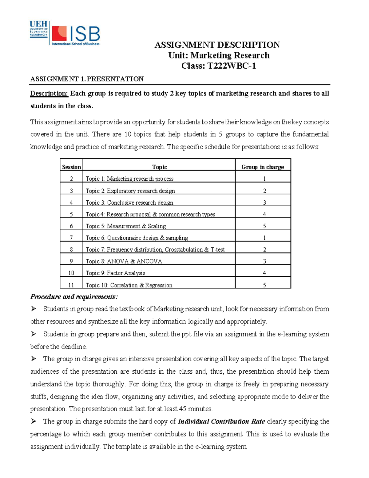 Assignments' description - MR-T222WBC-1 - ASSIGNMENT DESCRIPTION Unit ...