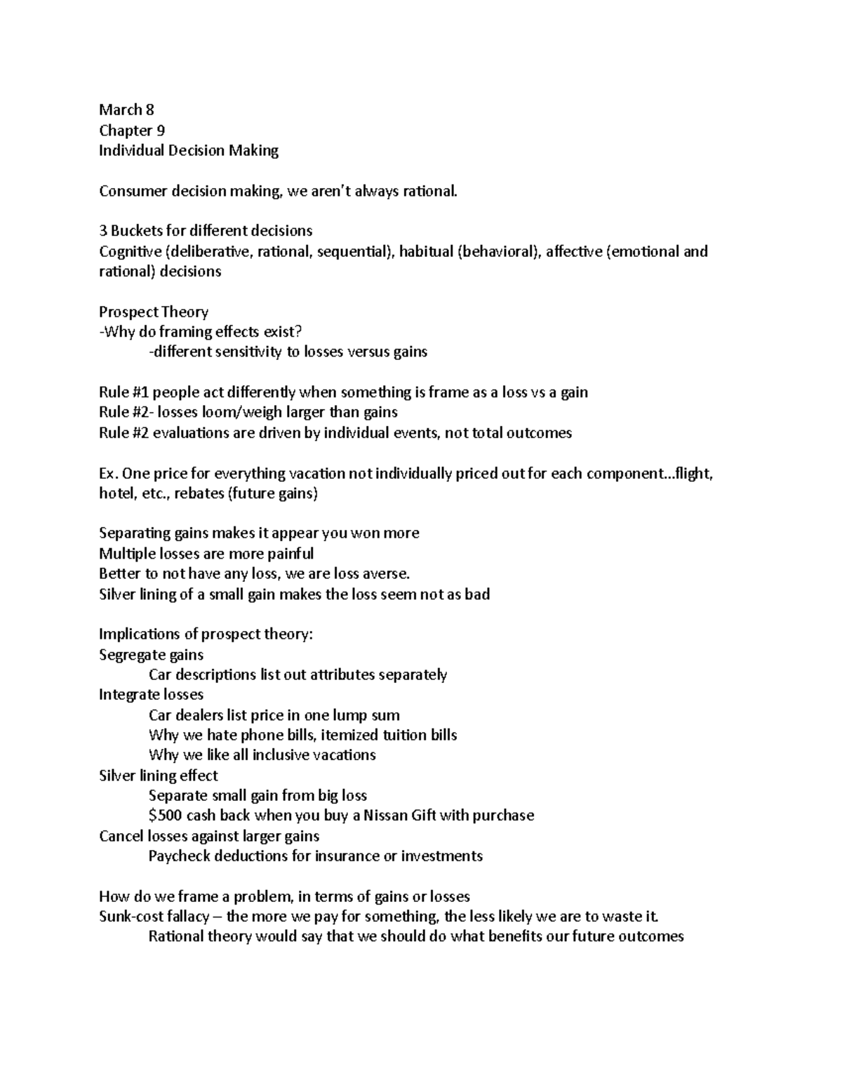 March 8 - Katie Krueger - March 8 Chapter 9 Individual Decision Making ...