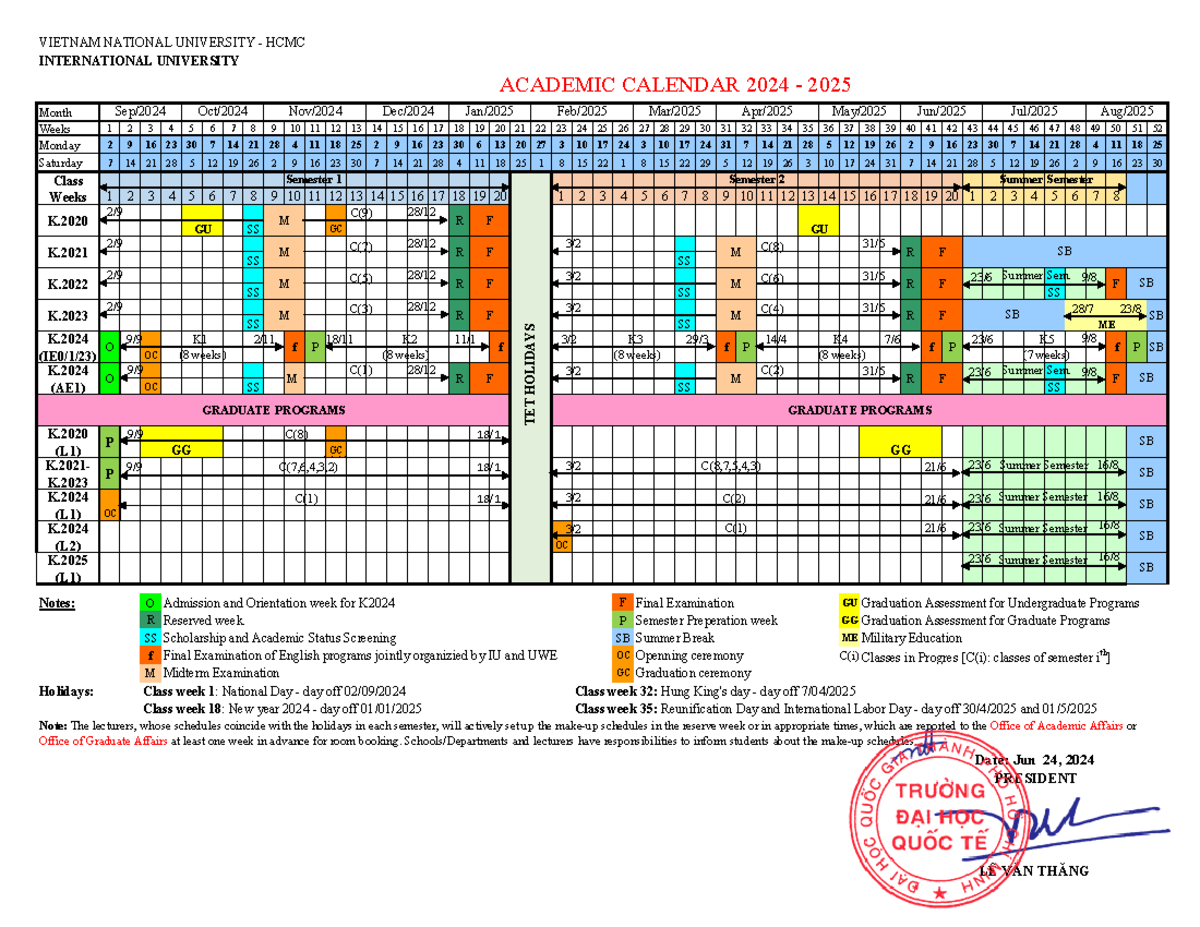 Academic Calendar 2024 2025 VIETNAM NATIONAL UNIVERSITY HCMC