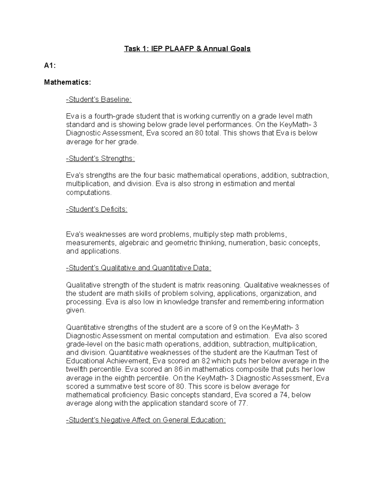 Task 1 D003 this was passed fully Task 1 IEP PLAAFP & Annual Goals A1 Mathematics Studocu