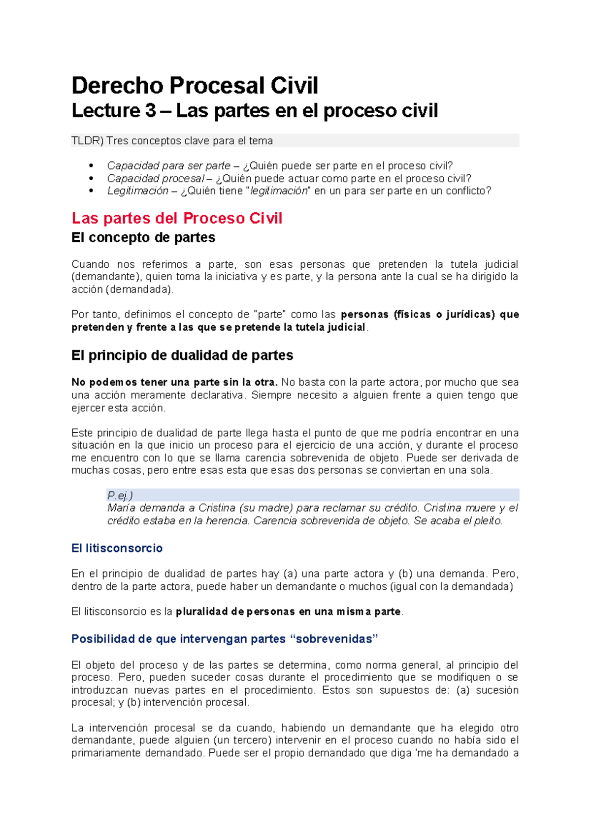 Lecture 3 – Las partes en el proceso civil - Derecho Procesal Civil ...