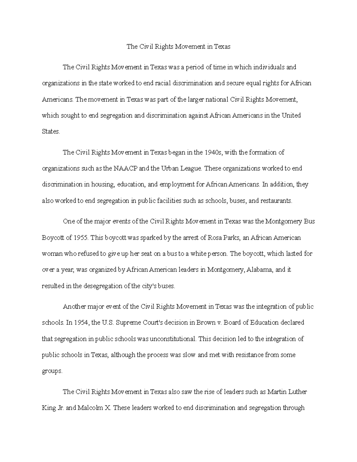The Civil Rights Movement in Texas - The movement in Texas was part of ...