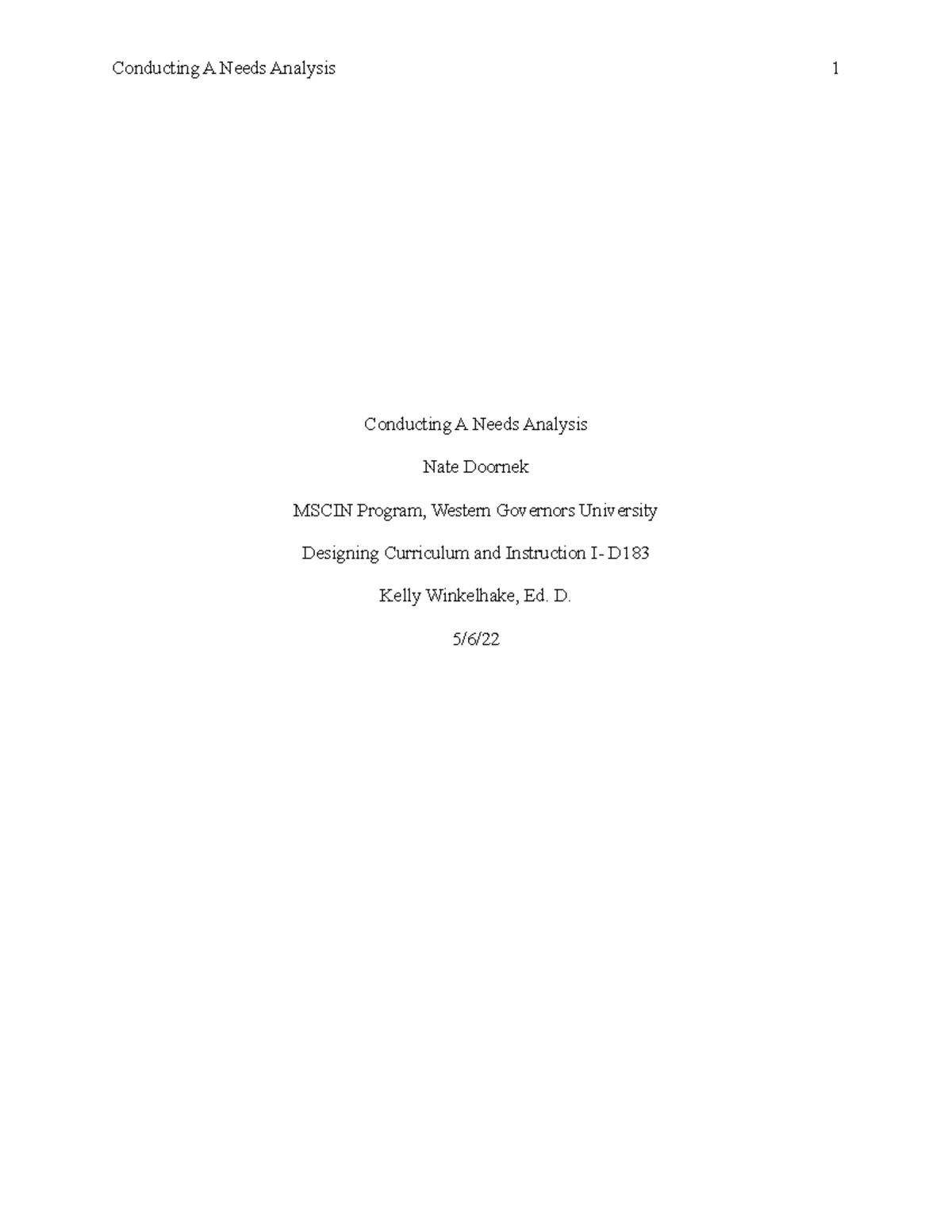 Conducting a Needs Analysis 2 - Conducting A Needs Analysis Nate ...