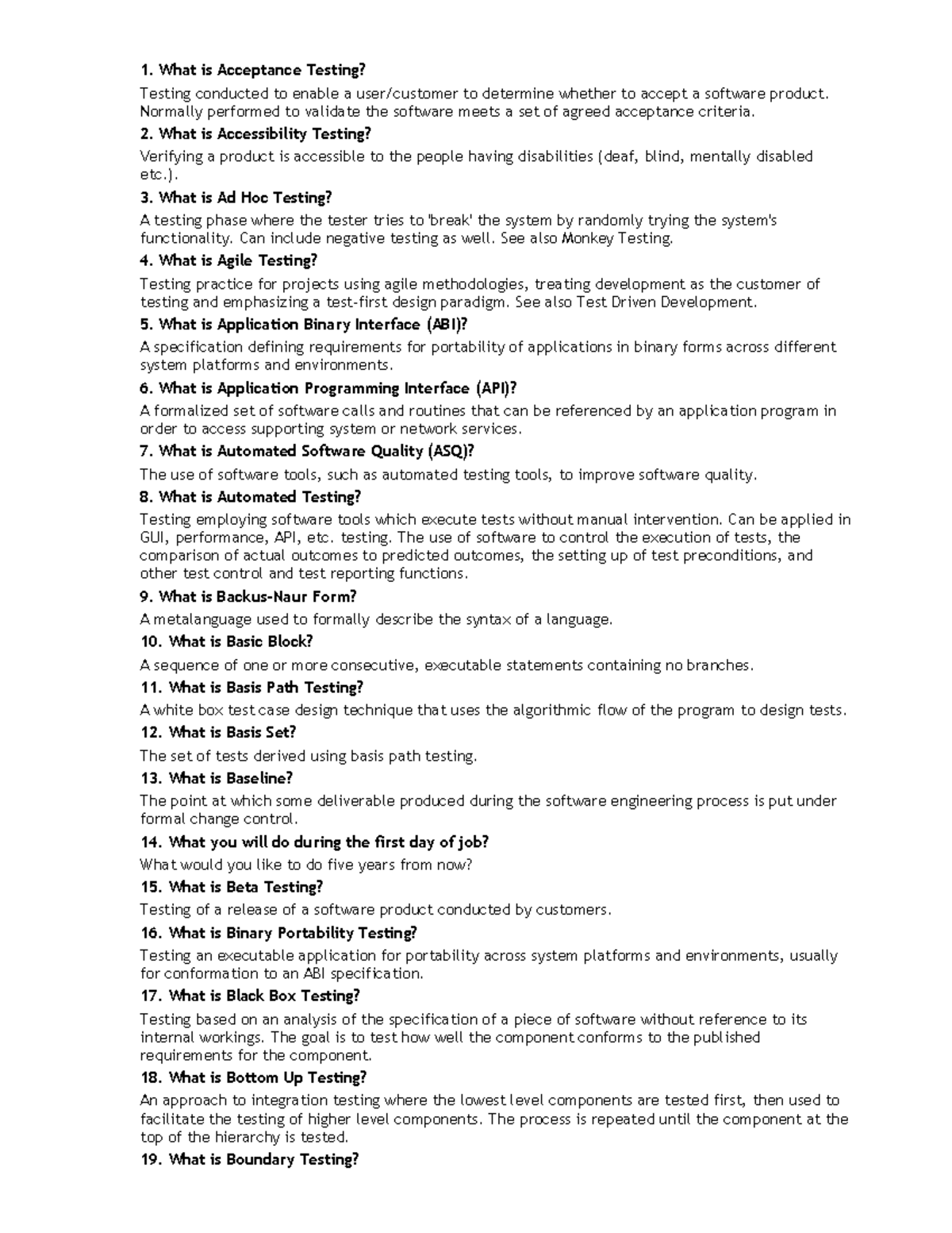 Software Testing Questions Answers - What is Acceptance Testing ...