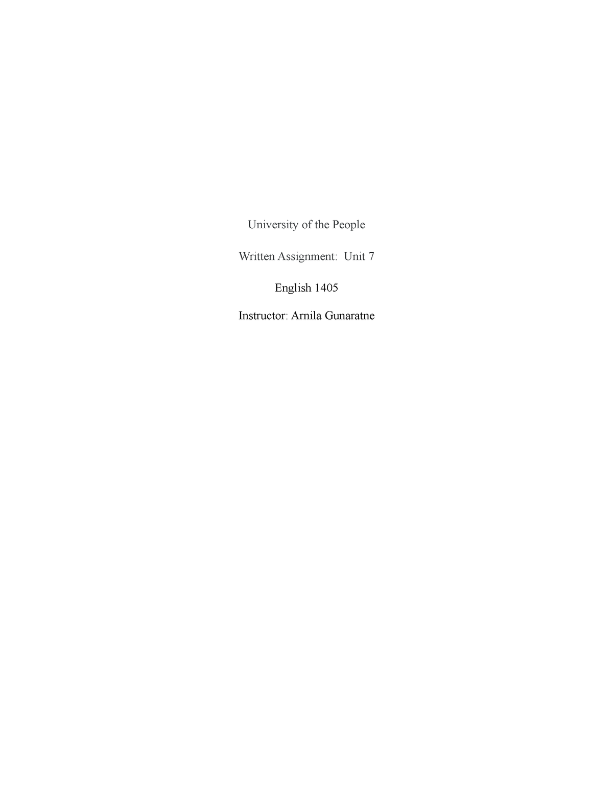 Written Assignment Unit 7 - University Of The People Written Assignment ...