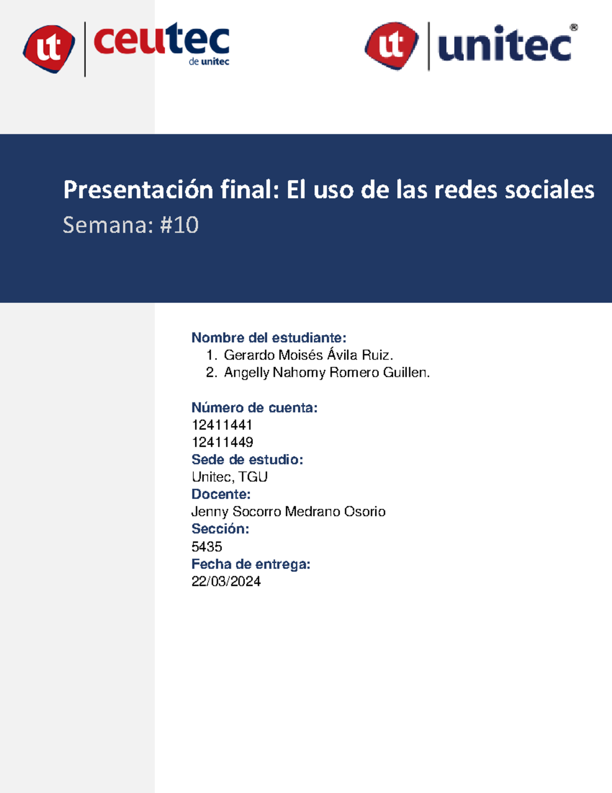 Presentacion final el uso de las redes sociales - Nombre del estudiante ...