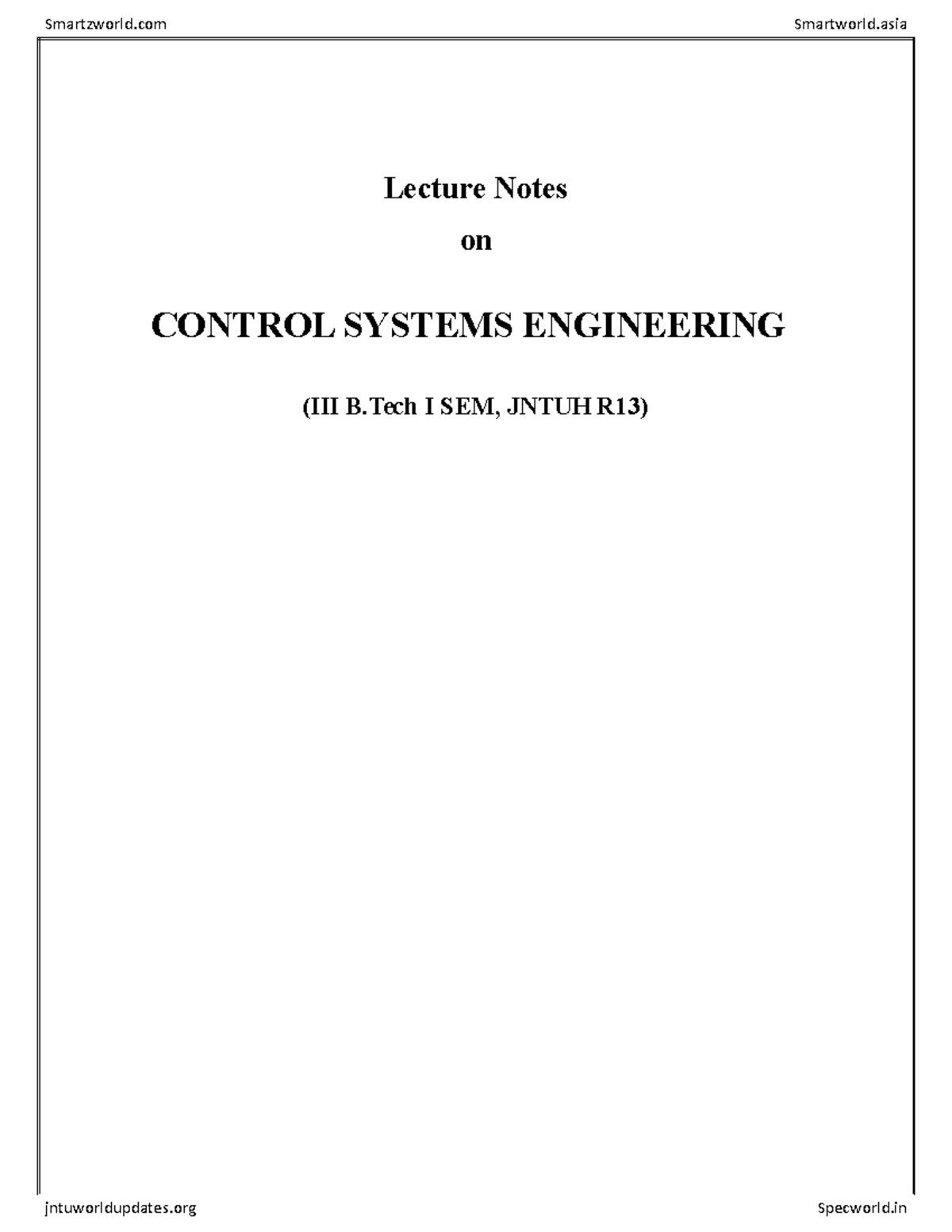 Lecture Notes On Control System Basics - Lecture Notes On CONTROL ...