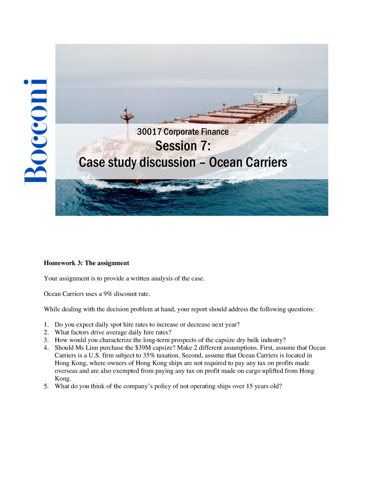 ocean carriers case study solution